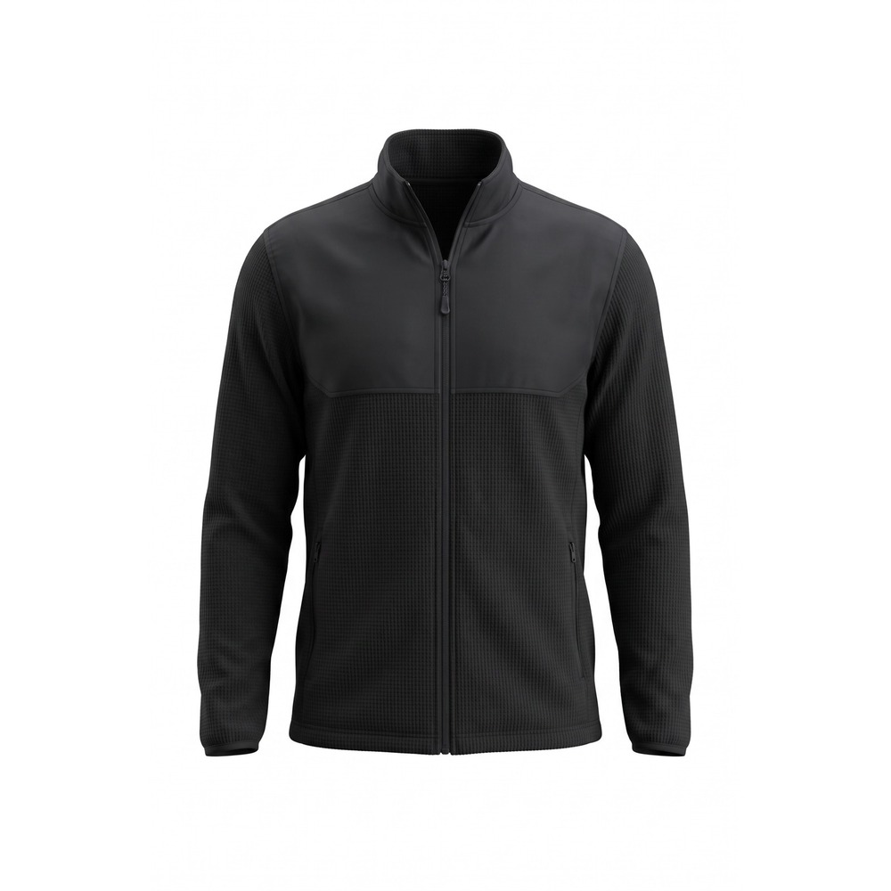 Athletic Works Mens Full Zip Fleece Jacket Black Hybrid Waffle Knit Medium 38-40